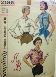 2195 SIMPLICITY MONOGRAM SHIRTWAIST BLOUSE, ALPHA 1957 PATTERN 12,14,16 uncut